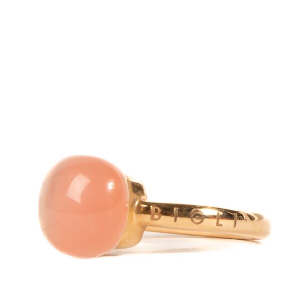 Bigli Mini Sweety Rose Gold Deep Coral Ring - Size 51