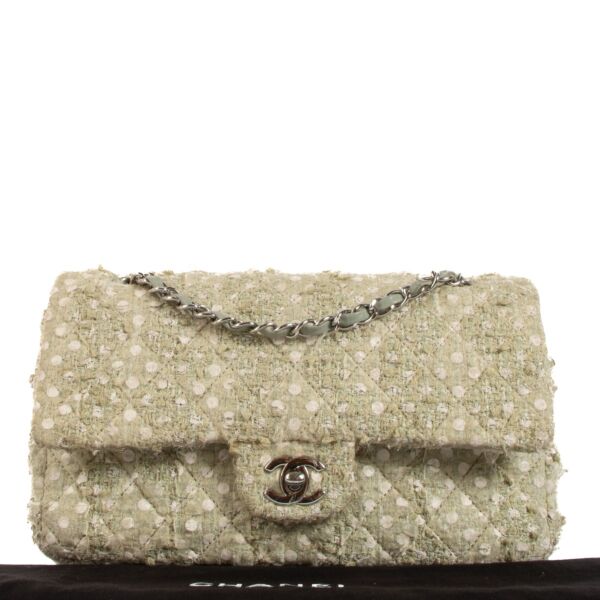 Chanel Mint Green Polka Dot Tweed Medium Classic Double Flap Bag
