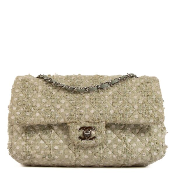 Chanel Mint Green Polka Dot Tweed Medium Classic Flap 11.12 Bag