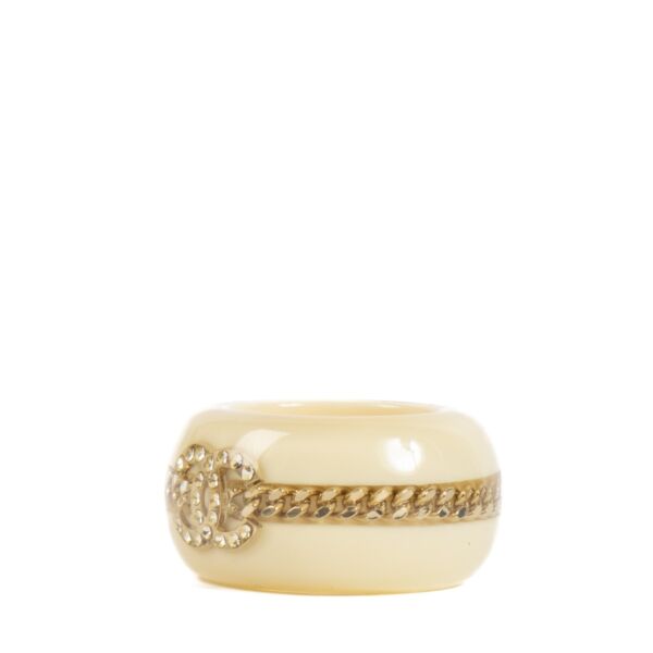 Chanel CC Crystal Cream Resin Ring - Size 51