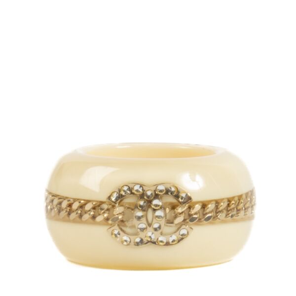 Shop 100% authentic Chanel CC Crystal Cream Resin Ring - Size 51 at Labellov.com.