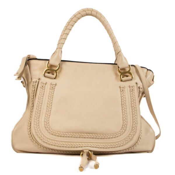 Shop 100% authentic Chloé Beige Marcie Large Double carry bag at Labellov.com.