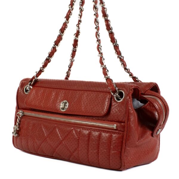 Chanel Red Perforated Leather 50s Shoulder Bag