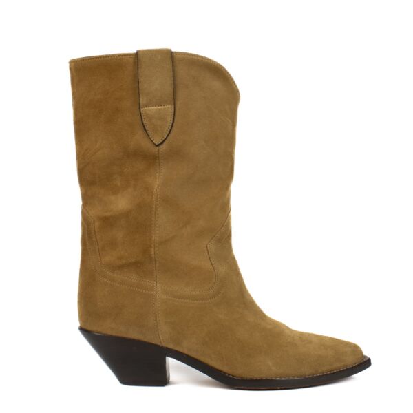 Shop safe online at Labellov in Antwerp, Brussels and Knokke this 100% authentic second hand Isabel Marant Taupe Dahope Suede Cowboy Boots