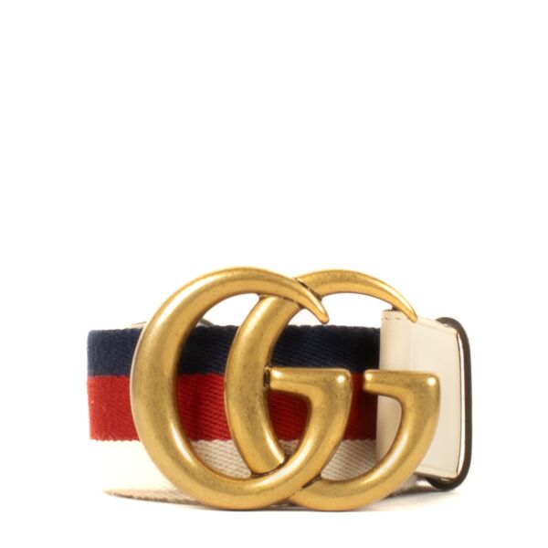 Shop 100% authentic Gucci Mystic White Hibiscus Red Maritime Double G Belt at Labellov.com.