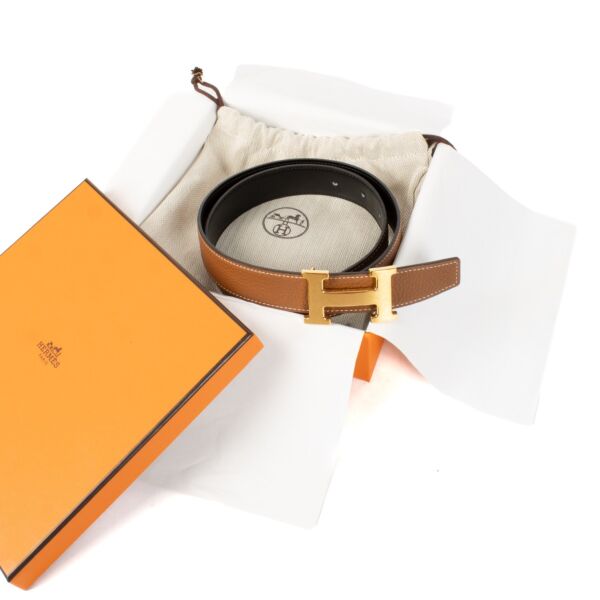 Hermès Gold/Black Reversible H Buckle Belt - Size 80
