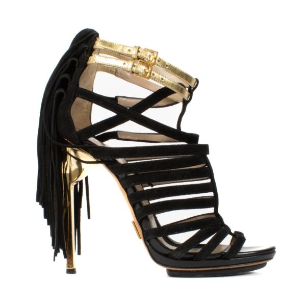 Herve Leger Black/Gold Fringe Sandals - Size 37