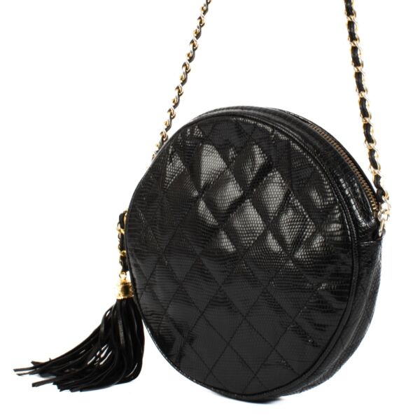 Chanel Black Shiny Lizard Vintage Round Bag