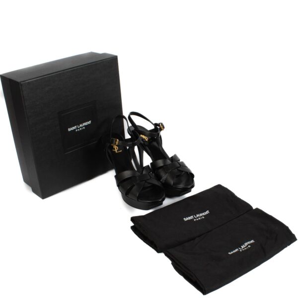 Saint Laurent Black Leather Tribute Platform Sandals - Size 40,5
