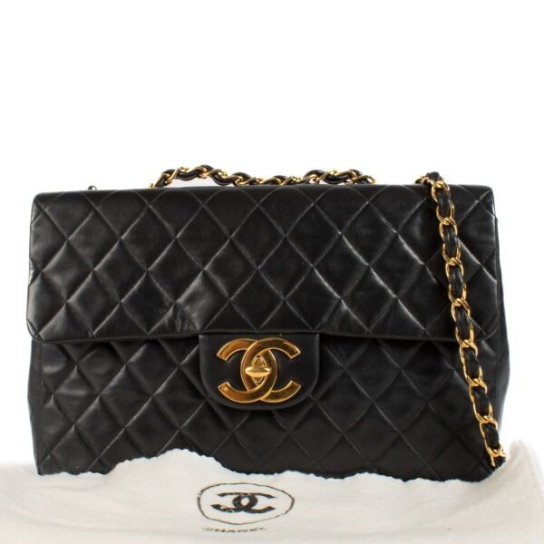 Chanel Vintage Black Lambskin Maxi Jumbo XL Classic Single Flap Bag