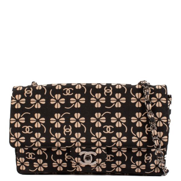 Chanel Vintage CC Clover Fabric Medium Classic Flap Bag