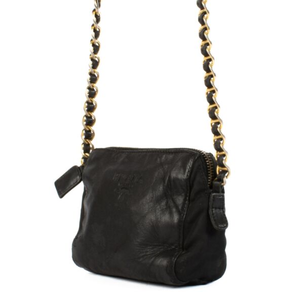 Prada Black Leather and Nylon Mini Chain Bag