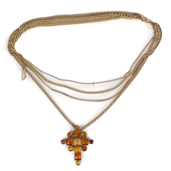 Chanel 07A Golden Multi-Chain Cross Necklace/Brooch