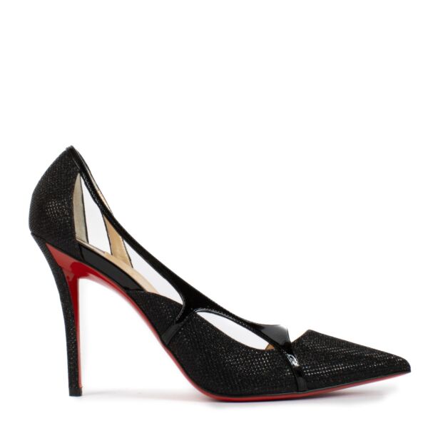 Shop safe online at Labellov in Antwerp, Brussels and Knokke this 100% authentic second hand Christian Louboutin Black Edith 100 Glitter Pumps - Size 40,5