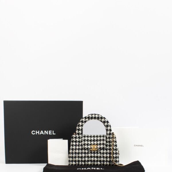 Chanel Houndstooth Wool Kelly Mini Top Handle Bag