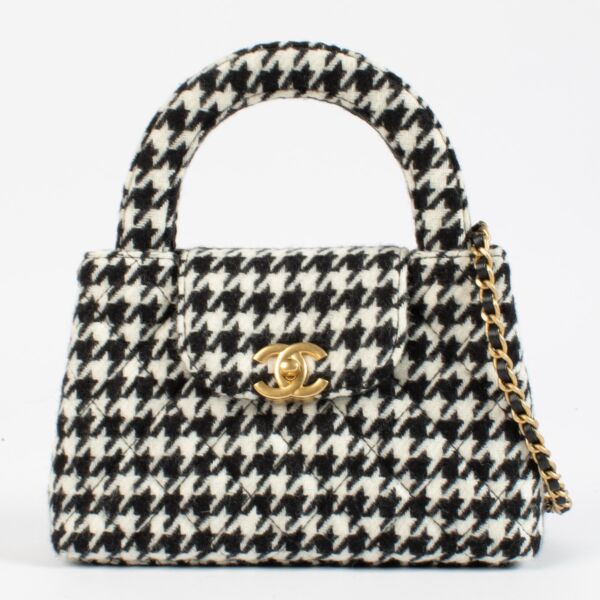 Chanel Houndstooth Wool Kelly Mini Top Handle Bag