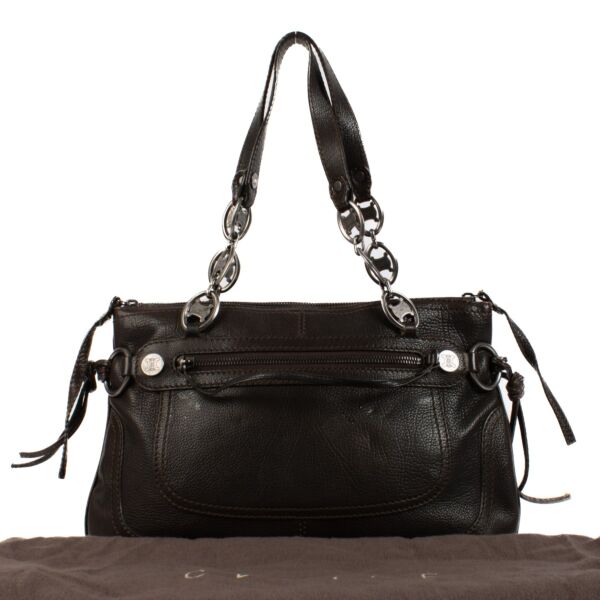 Celine Brown Leather Triomphe Chain Vintage Shoulder Bag