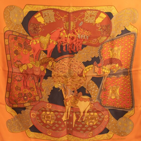 Hermès Orange Art Des Steppes 90 Scarf