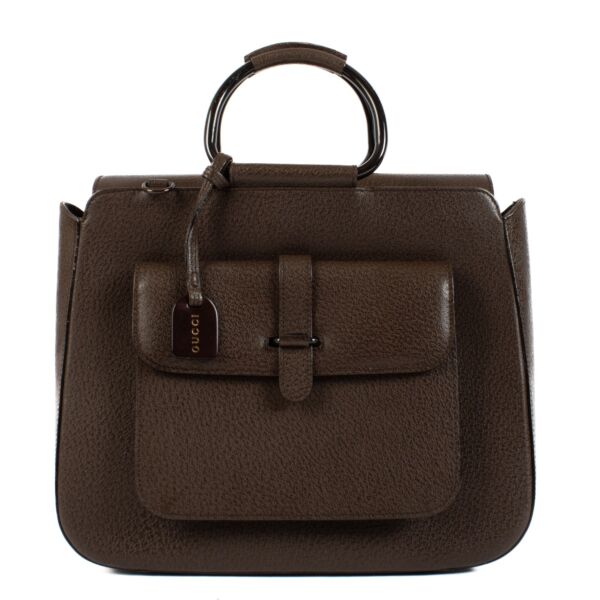 Shop 100% authentic Gucci Brown Leather Ring Handle Satchel Bag at Labellov.com.