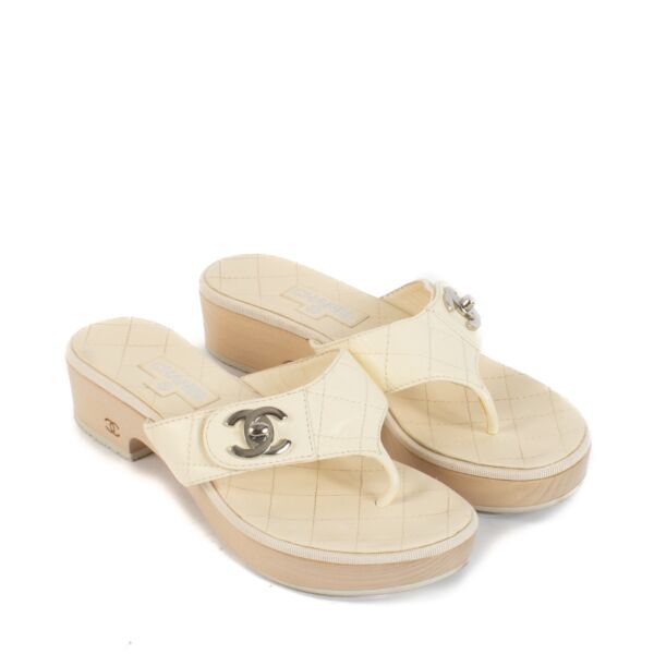 Chanel White CC Turnlock Thong Sandals - Size 38