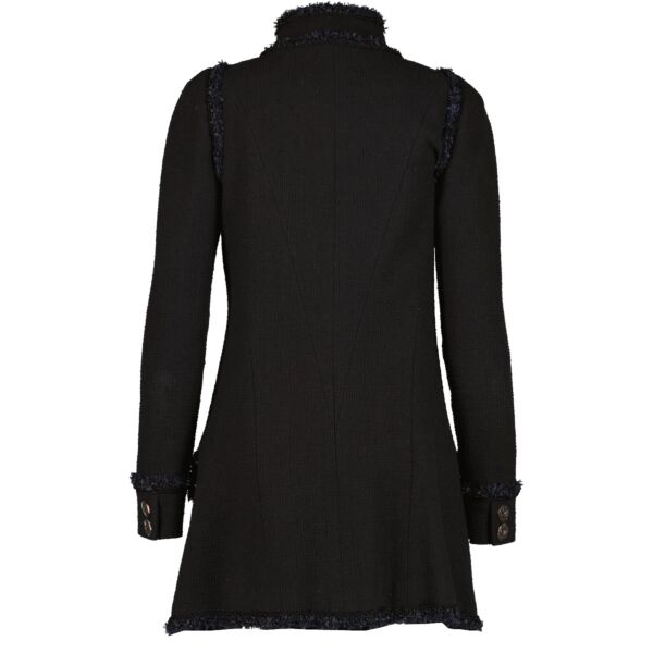 Chanel 13C Versailles Black Tweed Camellia Button Long Jacket - Size 36