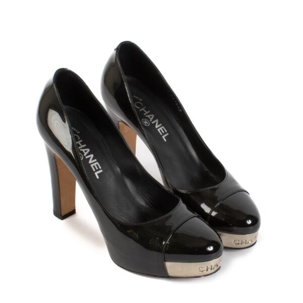 Chanel Black Patent Heels - Size 38 1/2