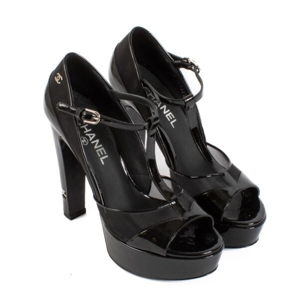 Chanel Black Chain Heel Platform Pumps - Size 39