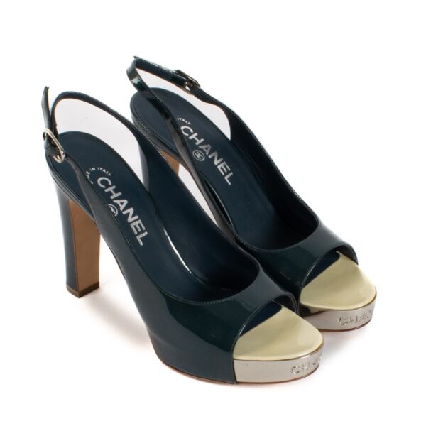 Chanel Blue Patent Slingback Heels - Size 38.5