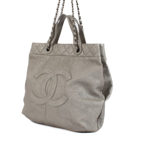 Chanel Silver Leather Large Trianon Tote Bag