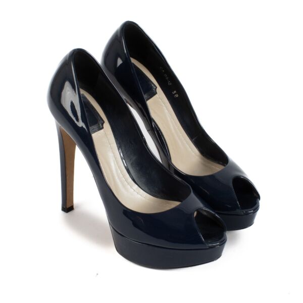 Christian Dior Blue Patent Platform Heels - Size 38