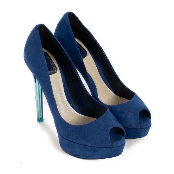 Christian Dior Blue Suede Gradient Platform Heels - Size 38,5