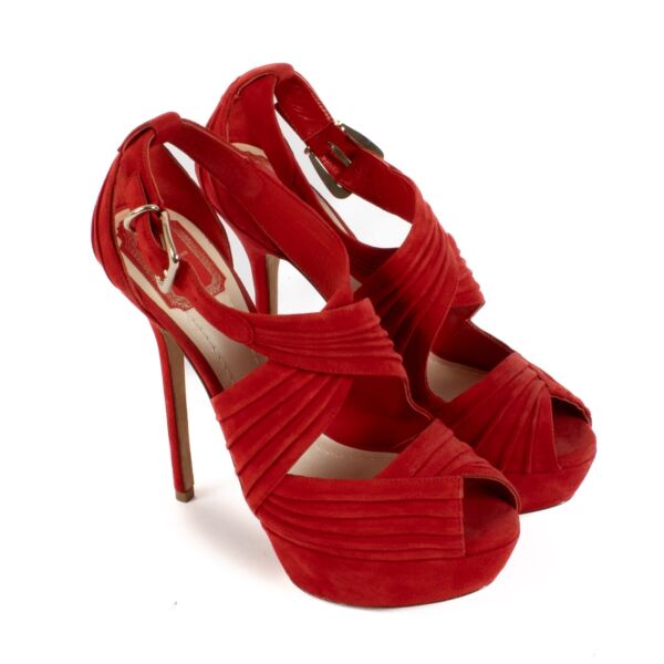 Christian Dior Red Suede Platform Heels - Size 38