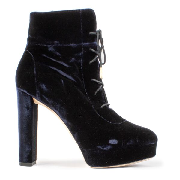 shop 100% authentic second hand Jimmy Choo Blue Velvet Boots - Size 38 1/2 on Labellov.com