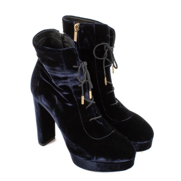 Jimmy Choo Blue Velvet Boots - Size 38 1/2