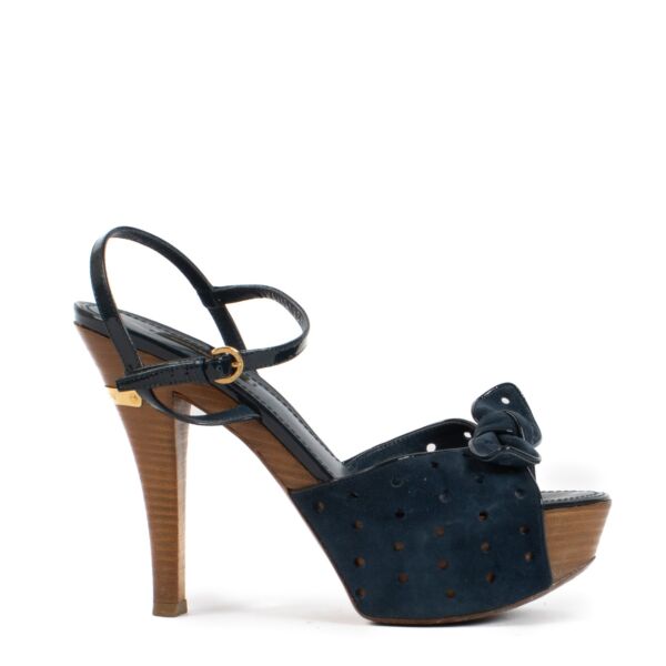 Louis Vuitton Blue Suede Rita Platform Sandals