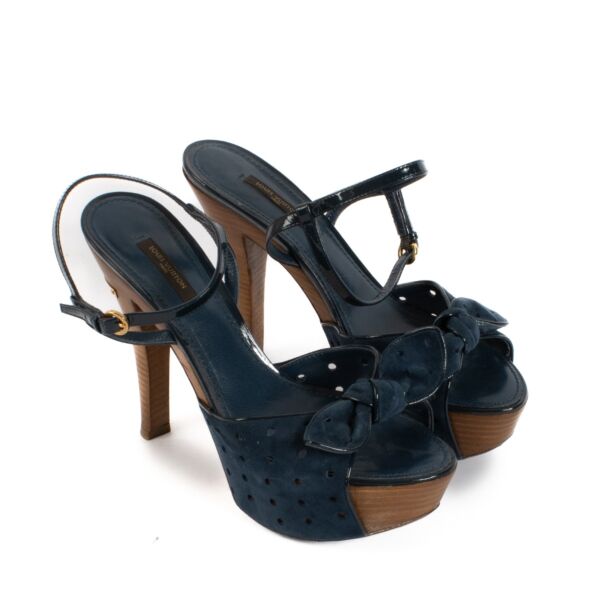 Louis Vuitton Blue Suede Rita Platform Sandals - Size 39