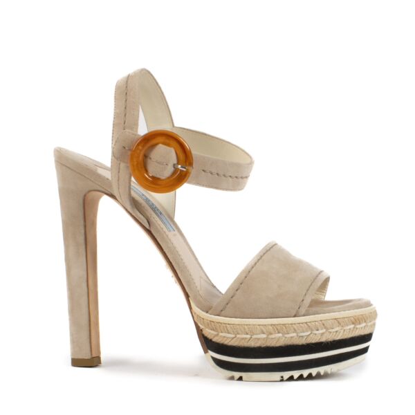Prada Beige Suede Platform Sandals - for the best price at Labellov secondhand luxury in Antwerp, Brussels, Knokke