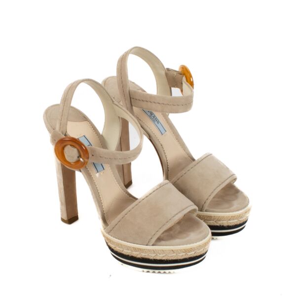Prada Beige Suede Platform Sandals - Size 38.5