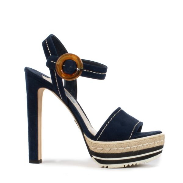 Prada Blue Suede Platform Sandals - Size 39