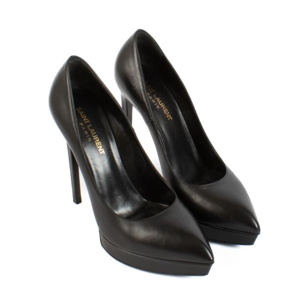 Saint Laurent Black Leather Pointed Toe Platform Heels - Size 38,5
