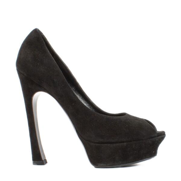 Saint Laurent Black Suede Open Toe Platform Heels - Size 38,5