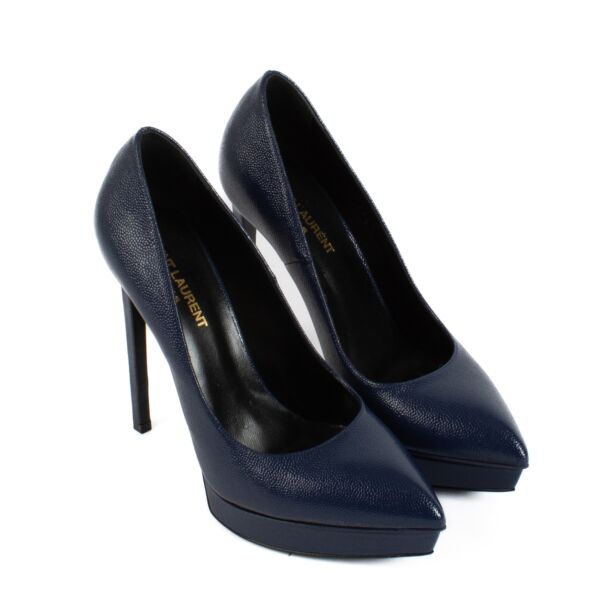 Saint Laurent Blue Leather Pointed Toe Platform Heels - Size 38,5