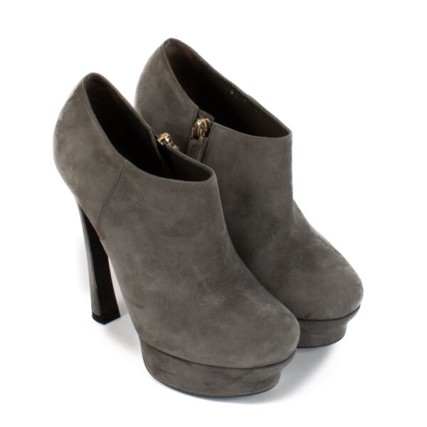 Saint Laurent Grey Suede Bootie Heels - Size 38,5