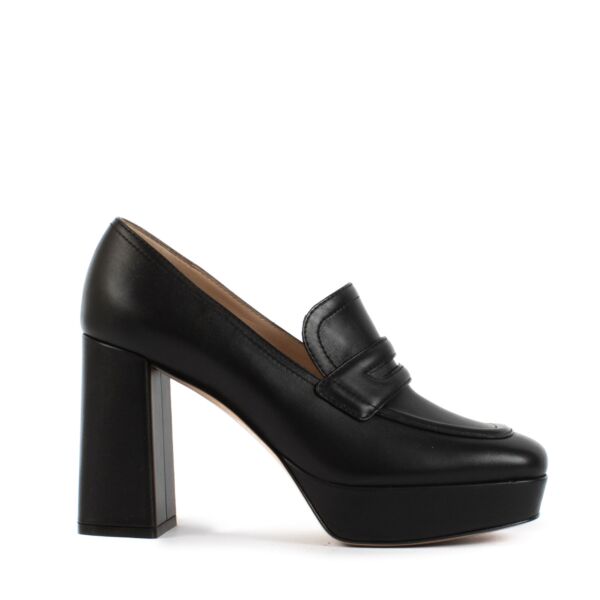 Gianvito Rossi Black Leather Platform Loafer Pumps for the best price at Labellov secondhand luxury in Antwerp