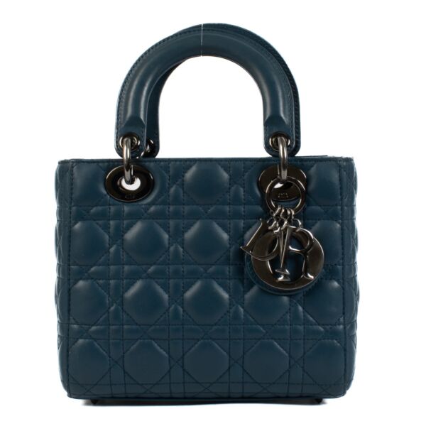 Shop safe online at Labellov in Antwerp, Brussels and Knokke this 100% authentic second hand Christian Dior Blue Lambskin Small Lady Dior My ABCDior Bag