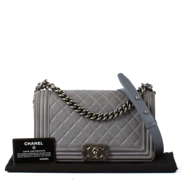 Chanel Grey Leather Medium Boy Bag