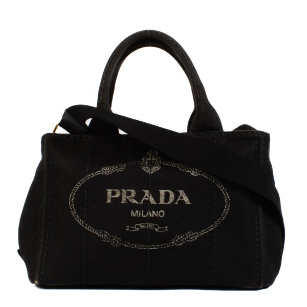 Prada Black Cotton Canvas Canapa Small Tote Bag
