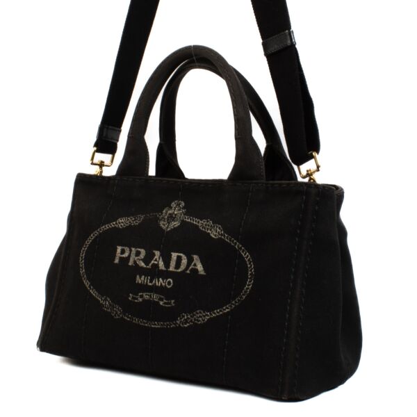 Prada Black Cotton Canvas Canapa Small Tote Bag