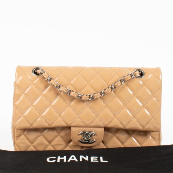 Chanel Beige Patent Medium Classic Flap Bag