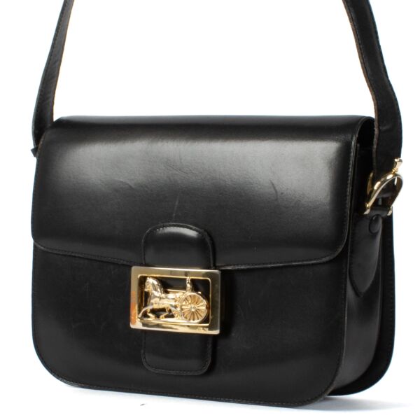 Celine Black Smooth Leather Horse Carriage Box Bag